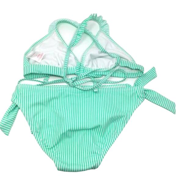 NEW Xhilaration Mint and White Striped Two Piece Bikini Set Ruffles Front Tie S - Picture 9 of 16